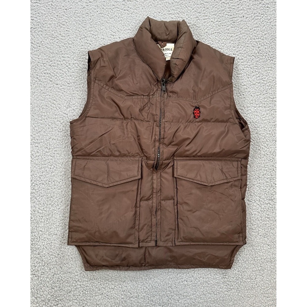 Vintage Ski Daddle Down Puffer Vest Adult Small Brown Lady Bug Full Zip Snow